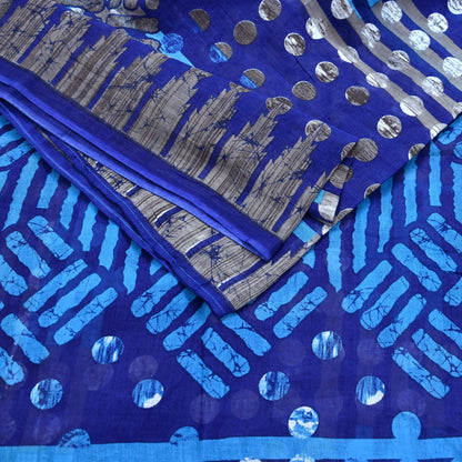 Indian Vintage Sari Blue Printed Pure Cotton Sarees 5Yd Craft Fabric Soft Sewing Sarong Wrap Boho Upcycle quilting Dress making
