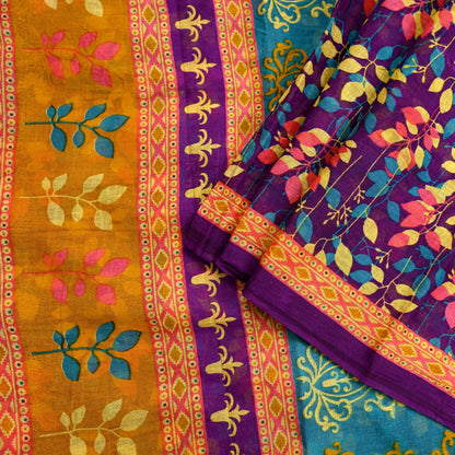 Indian Vintage Sari Purple Pure Cotton Printed Sarees Craft Fabric Soft 5Yd Sarong Wrap Boho Fabric Kimono Quilting Crafting Upcycle