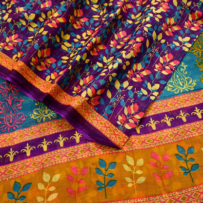 Indian Vintage Sari Purple Pure Cotton Printed Sarees Craft Fabric Soft 5Yd Sarong Wrap Boho Fabric Kimono Quilting Crafting Upcycle