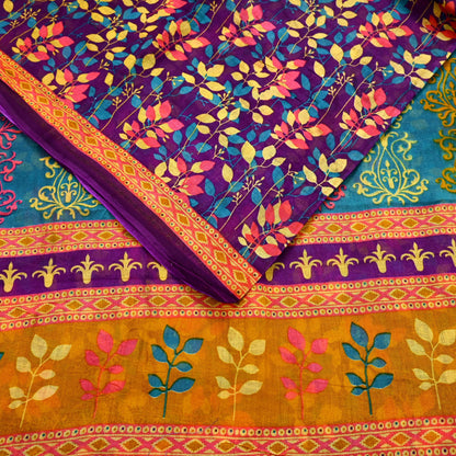 Indian Vintage Sari Purple Pure Cotton Printed Sarees Craft Fabric Soft 5Yd Sarong Wrap Boho Fabric Kimono Quilting Crafting Upcycle