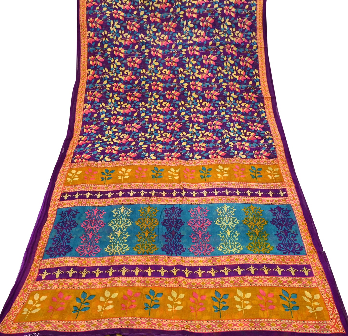 Indian Vintage Sari Purple Pure Cotton Printed Sarees Craft Fabric Soft 5Yd Sarong Wrap Boho Fabric Kimono Quilting Crafting Upcycle