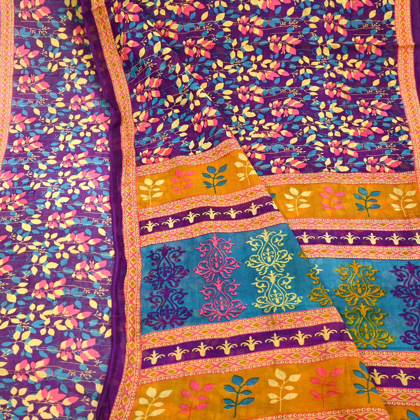 Indian Vintage Sari Purple Pure Cotton Printed Sarees Craft Fabric Soft 5Yd Sarong Wrap Boho Fabric Kimono Quilting Crafting Upcycle