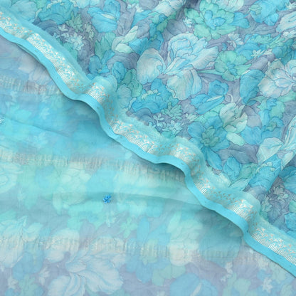 Indian Vintage Sari Hand Embroidered Printed 100% Pure Georgette Silk Saree Craft Fabric 5Yd Ethnic Soft Dress making For Crafting Quilting