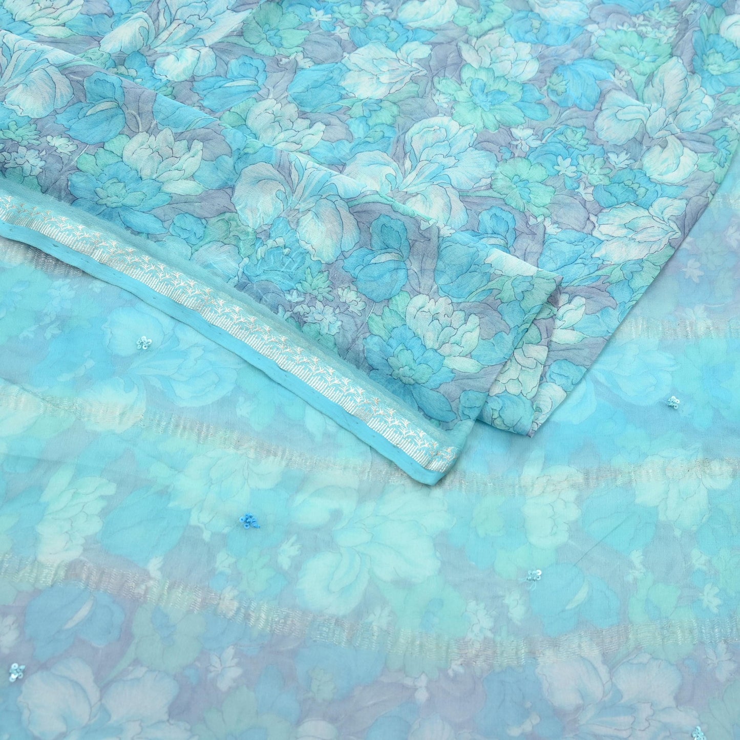 Indian Vintage Sari Hand Embroidered Printed 100% Pure Georgette Silk Saree Craft Fabric 5Yd Ethnic Soft Dress making For Crafting Quilting