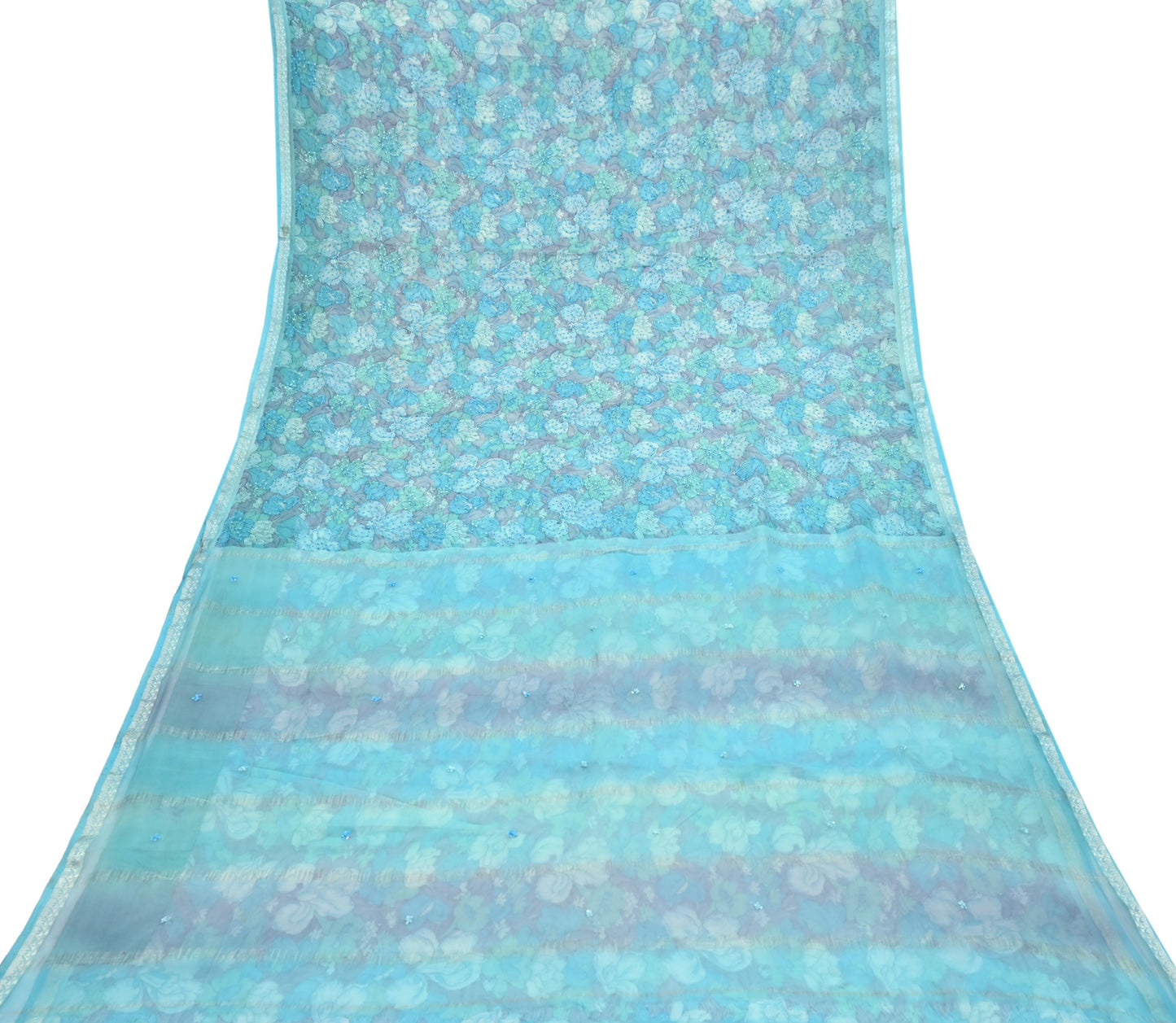 Indian Vintage Sari Hand Embroidered Printed 100% Pure Georgette Silk Saree Craft Fabric 5Yd Ethnic Soft Dress making For Crafting Quilting