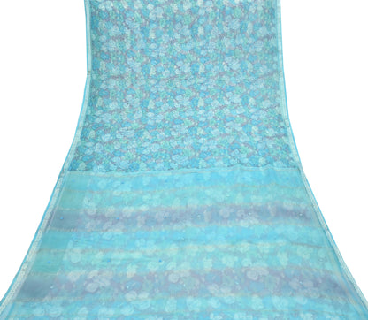 Indian Vintage Sari Hand Embroidered Printed 100% Pure Georgette Silk Saree Craft Fabric 5Yd Ethnic Soft Dress making For Crafting Quilting