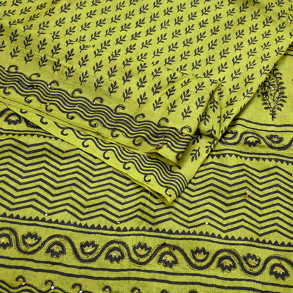 Indian Vintage Green Sari Pure Silk Hand Embroidered Sarees 5Yd Craft Fabric Sewing soft Quilting Crafting Upcycle Ethnic Bollywood sarees