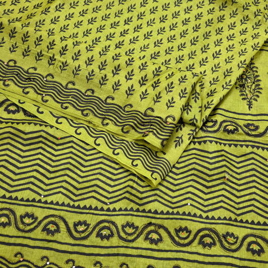 Indian Vintage Green Sari Pure Silk Hand Embroidered Sarees 5Yd Craft Fabric Sewing soft Quilting Crafting Upcycle Ethnic Bollywood sarees