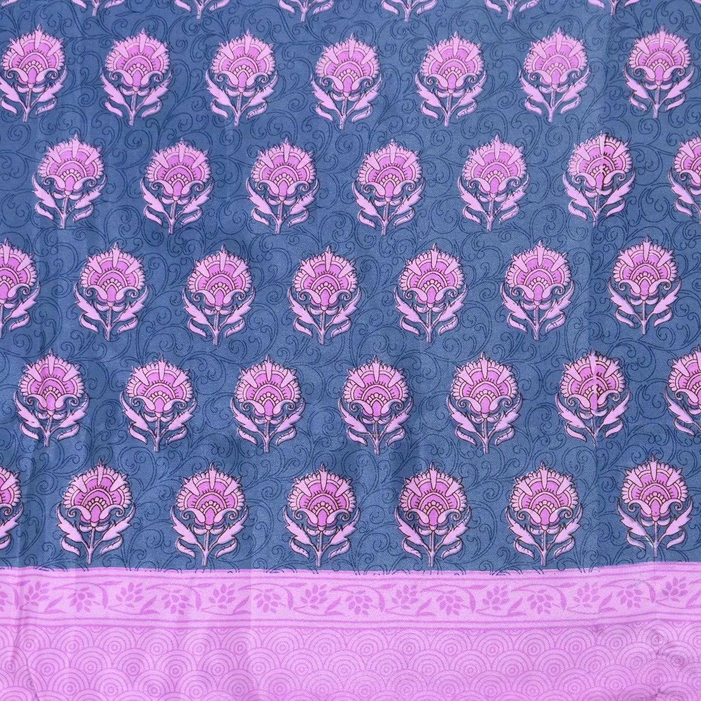 Indian Vintage Sari Pink & Gray Moss Crepe Printed Sarees 5yd Craft Fabric Sewing Floral Soft Dress making Quilting Crafting Upcycle Used