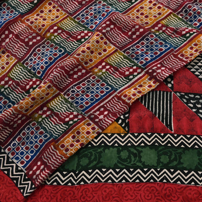 Indian Vintage Sari Multi Pure Crepe Silk Printed Saree 5yard Sewing Ethnic Wrap Craft Fabric Dressmaking Crafting Upcycle Quilting