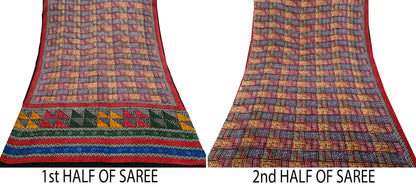 Indian Vintage Sari Multi Pure Crepe Silk Printed Saree 5yard Sewing Ethnic Wrap Craft Fabric Dressmaking Crafting Upcycle Quilting