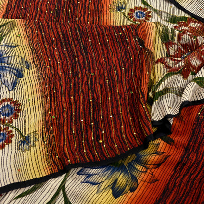 Indian Vintage Sari Multi Pure Crepe Silk Hand Embroidered Saree 5yd Craft Fabric Sewing Paisley Sequins Dress Making Crafting Quilting