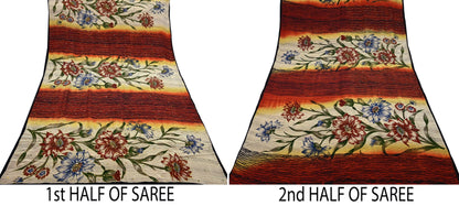 Indian Vintage Sari Multi Pure Crepe Silk Hand Embroidered Saree 5yd Craft Fabric Sewing Paisley Sequins Dress Making Crafting Quilting