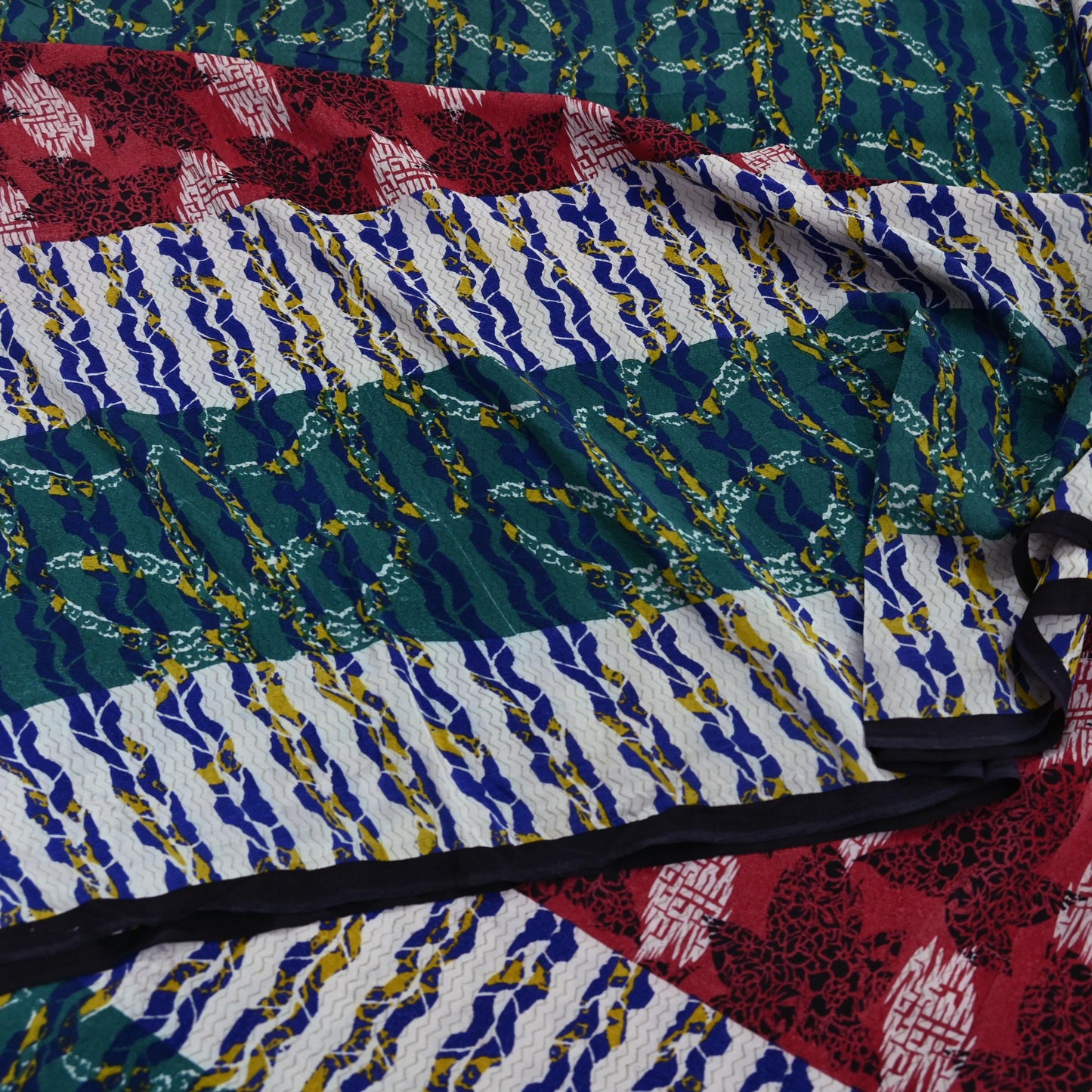 Indian Vintage Sari Multi Pure Crepe Silk Printed Saree 5yard Sewing Ethnic Wrap Craft Fabric Dressmaking Crafting Upcycle Quilting