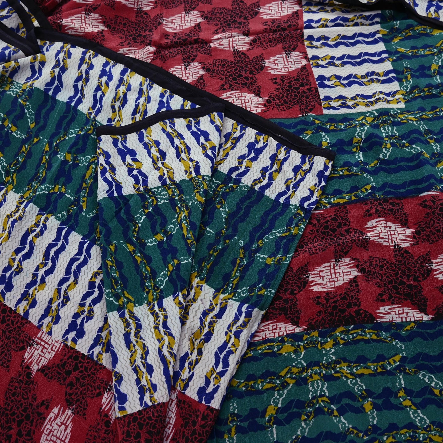 Indian Vintage Sari Multi Pure Crepe Silk Printed Saree 5yard Sewing Ethnic Wrap Craft Fabric Dressmaking Crafting Upcycle Quilting