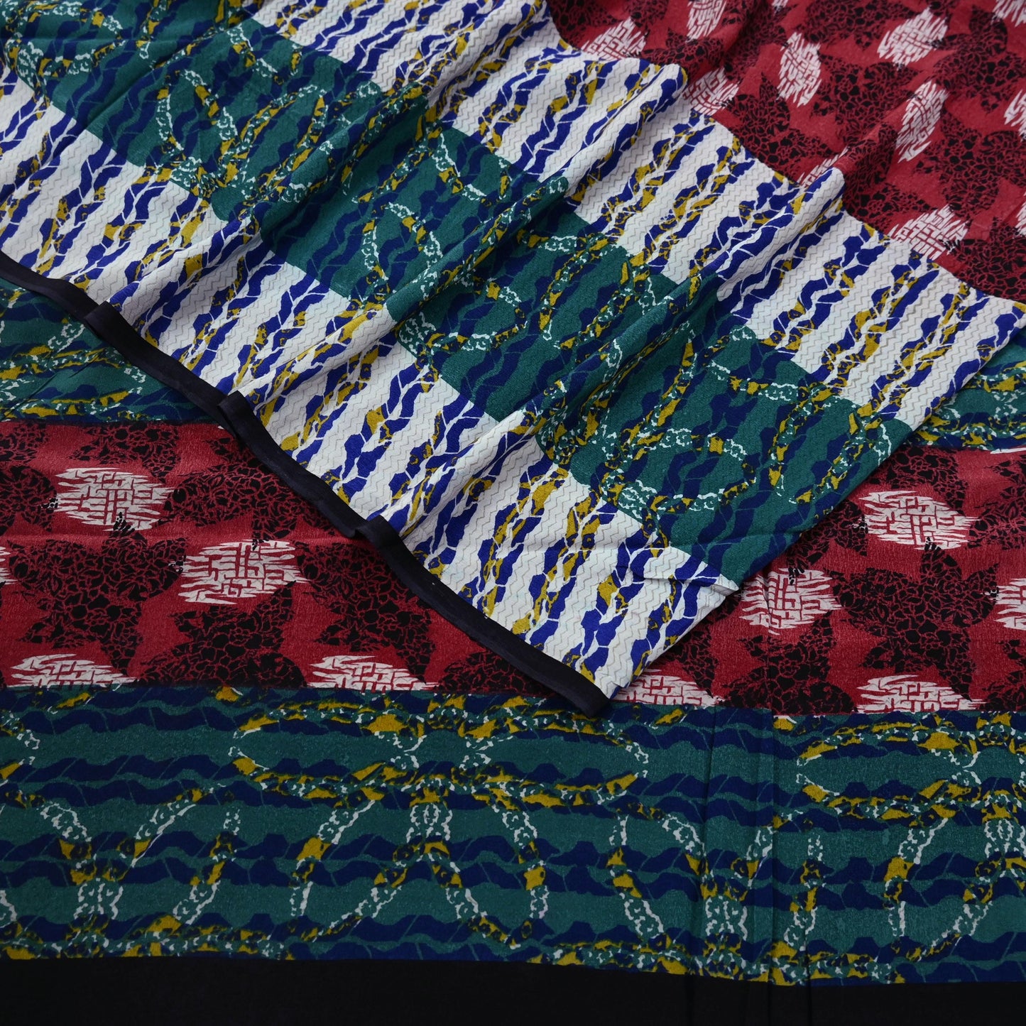 Indian Vintage Sari Multi Pure Crepe Silk Printed Saree 5yard Sewing Ethnic Wrap Craft Fabric Dressmaking Crafting Upcycle Quilting