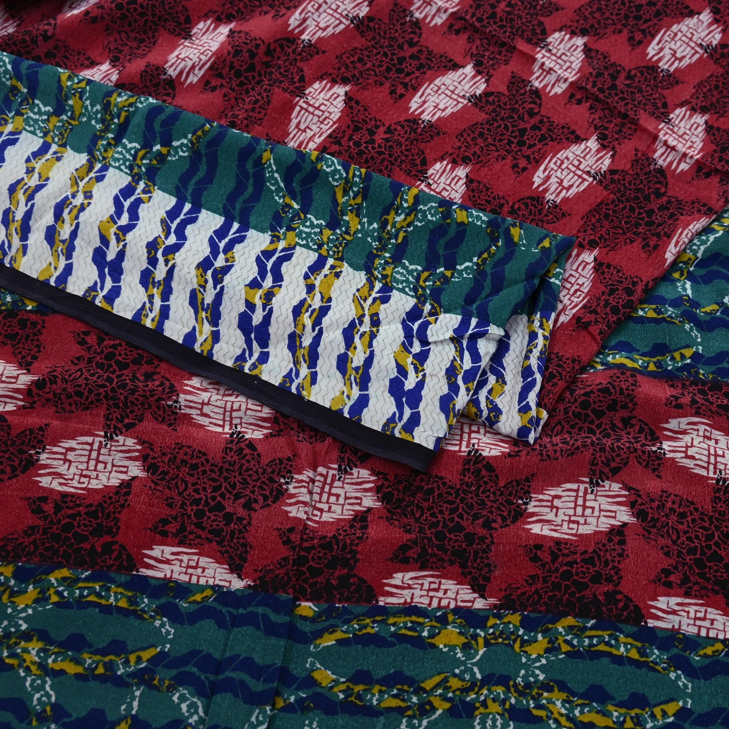 Indian Vintage Sari Multi Pure Crepe Silk Printed Saree 5yard Sewing Ethnic Wrap Craft Fabric Dressmaking Crafting Upcycle Quilting