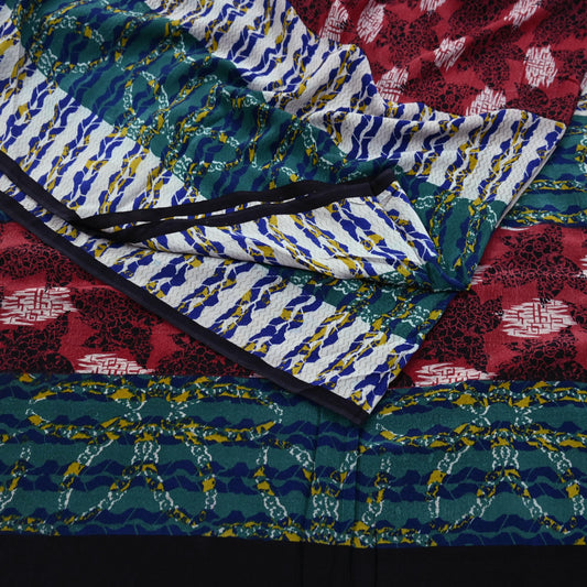 Indian Vintage Sari Multi Pure Crepe Silk Printed Saree 5yard Sewing Ethnic Wrap Craft Fabric Dressmaking Crafting Upcycle Quilting