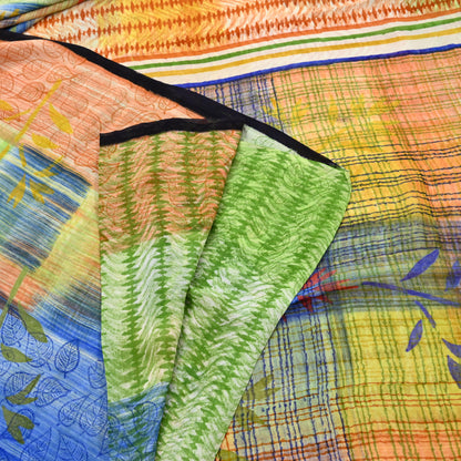 Indian Women Vintage Multi Sarees 100% Pure Georgette Silk Printed Sari Sewing 6yd Soft Craft Floral Design Wrap Boho Dress Making