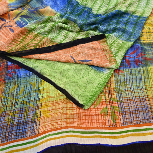 Indian Women Vintage Multi Sarees 100% Pure Georgette Silk Printed Sari Sewing 6yd Soft Craft Floral Design Wrap Boho Dress Making