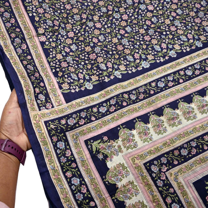 Indian Vintage Blue Pure Silk Printed Saree 5 Yards Soft Floral Fabric for Dressmaking, Quilting, Crafting, Sewing & Upcycling Dress Making
