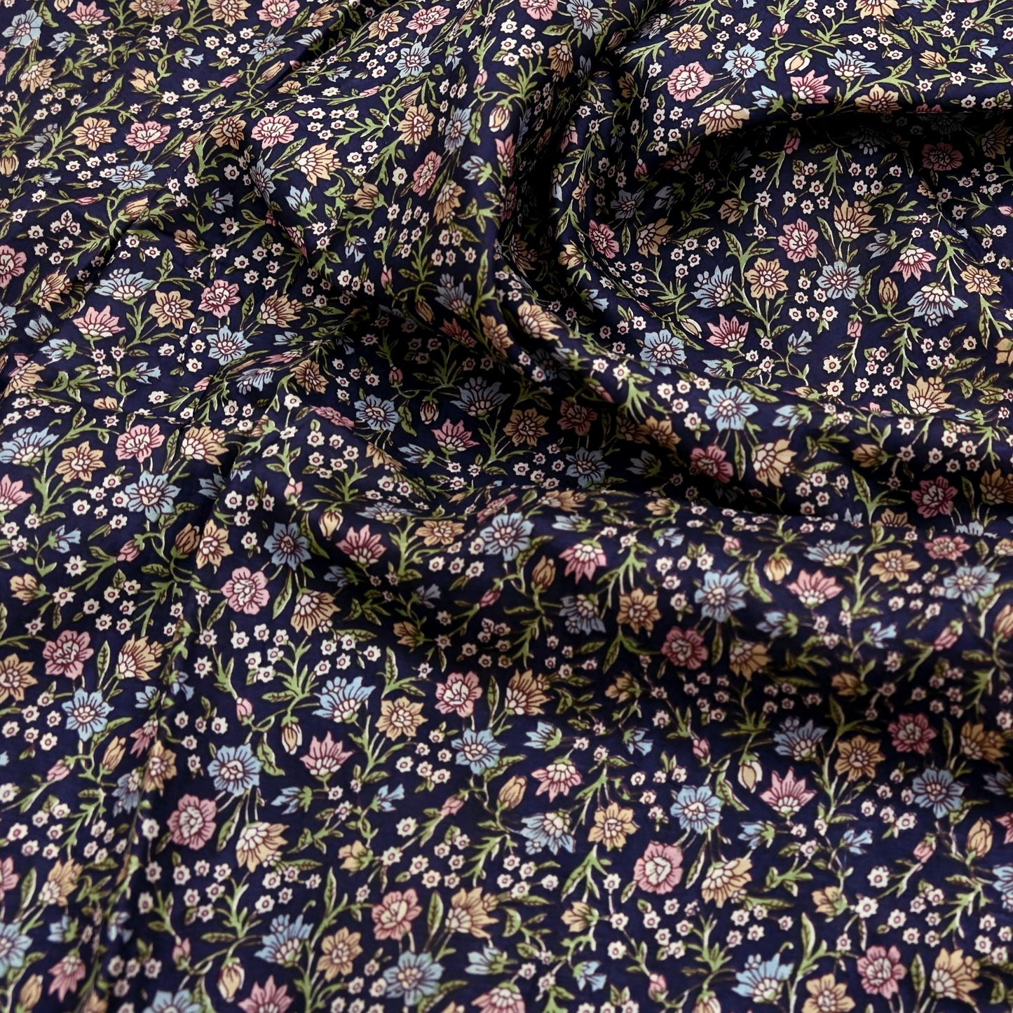 Indian Vintage Blue Pure Silk Printed Saree 5 Yards Soft Floral Fabric for Dressmaking, Quilting, Crafting, Sewing & Upcycling Dress Making