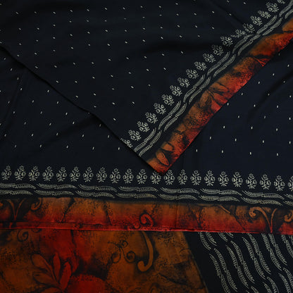 Vintage Sari Black Pure Silk Printed Saree Craft Fabric 5yard Sewing Floral Soft Dress Designing for Crafting Upcycle Quilting