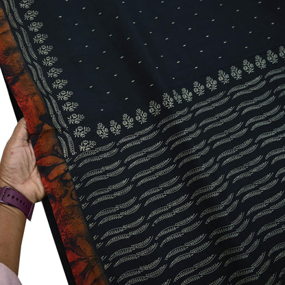 Vintage Sari Black Pure Silk Printed Saree Craft Fabric 5yard Sewing Floral Soft Dress Designing for Crafting Upcycle Quilting
