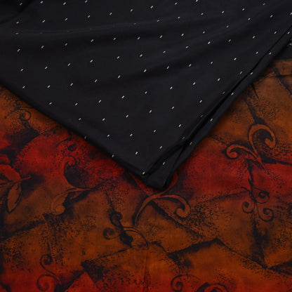 Vintage Sari Black Pure Silk Printed Saree Craft Fabric 5yard Sewing Floral Soft Dress Designing for Crafting Upcycle Quilting