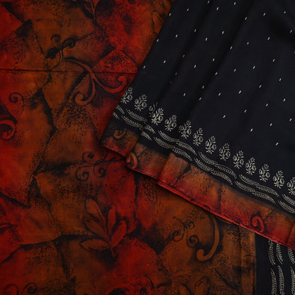 Vintage Sari Black Pure Silk Printed Saree Craft Fabric 5yard Sewing Floral Soft Dress Designing for Crafting Upcycle Quilting