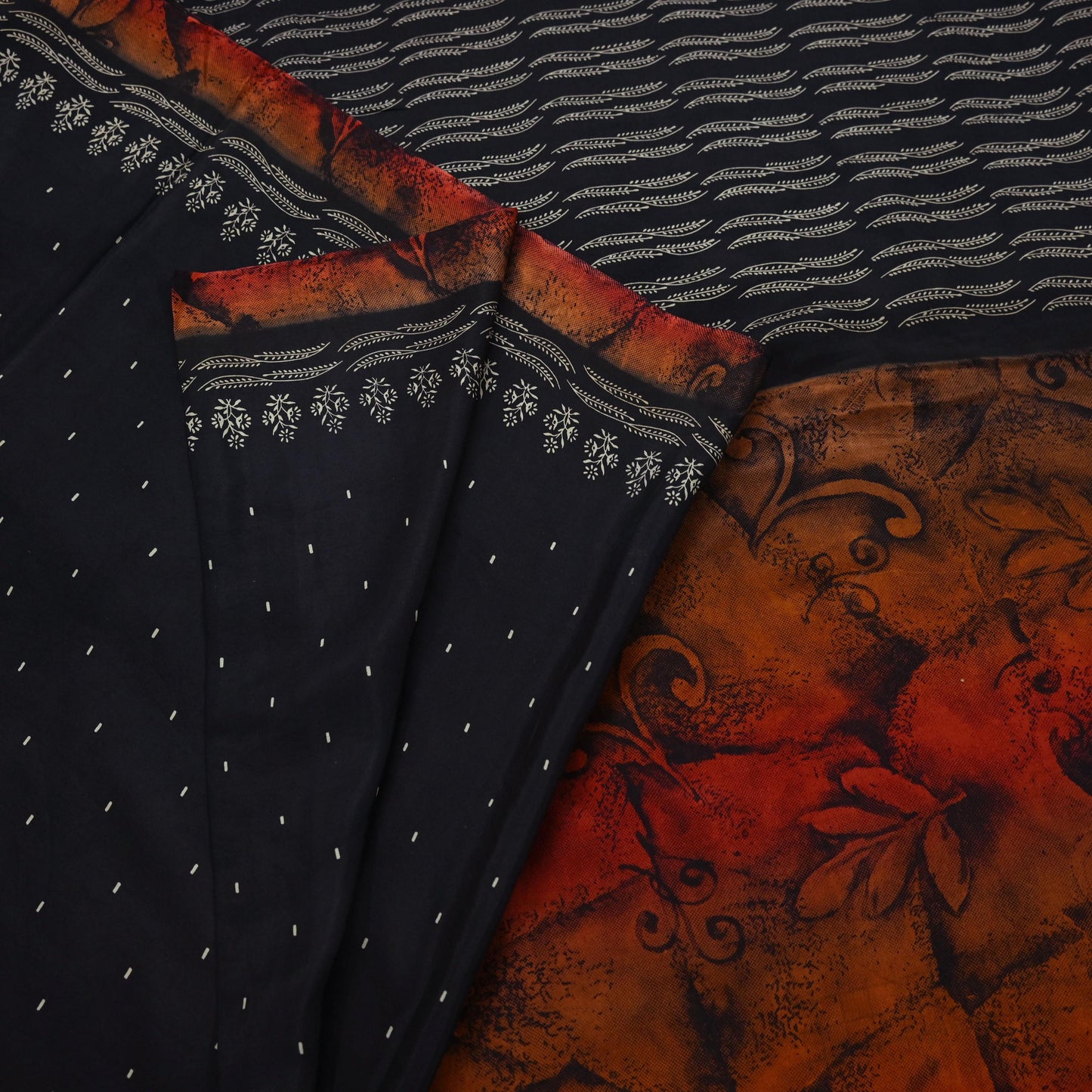 Vintage Sari Black Pure Silk Printed Saree Craft Fabric 5yard Sewing Floral Soft Dress Designing for Crafting Upcycle Quilting