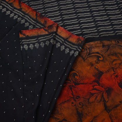 Vintage Sari Black Pure Silk Printed Saree Craft Fabric 5yard Sewing Floral Soft Dress Designing for Crafting Upcycle Quilting