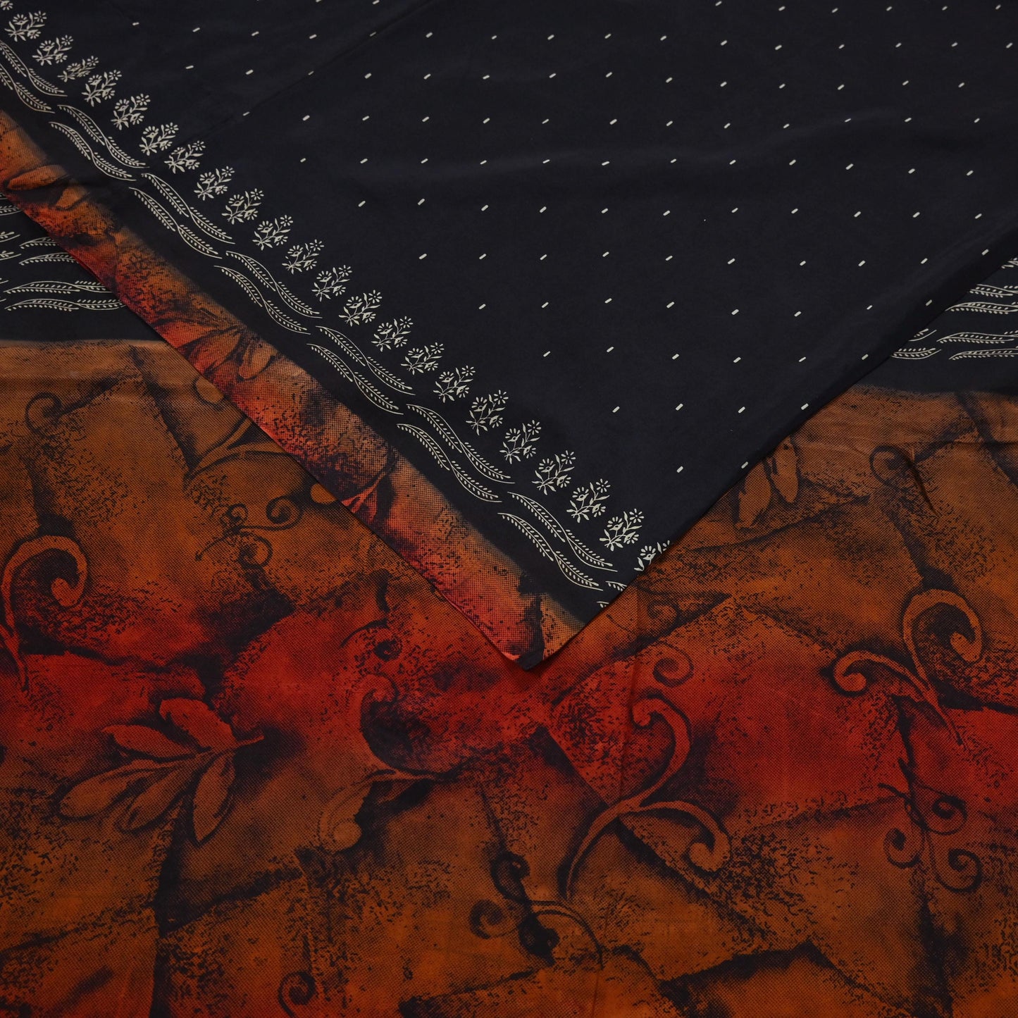 Vintage Sari Black Pure Silk Printed Saree Craft Fabric 5yard Sewing Floral Soft Dress Designing for Crafting Upcycle Quilting