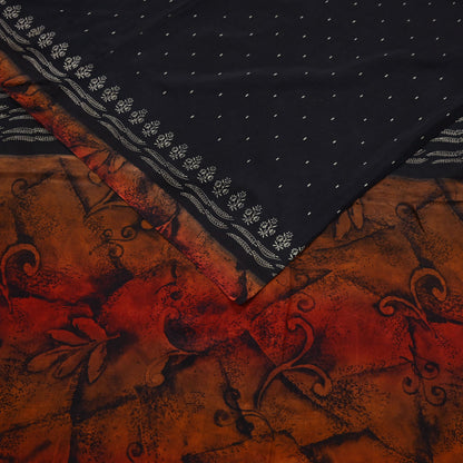 Vintage Sari Black Pure Silk Printed Saree Craft Fabric 5yard Sewing Floral Soft Dress Designing for Crafting Upcycle Quilting