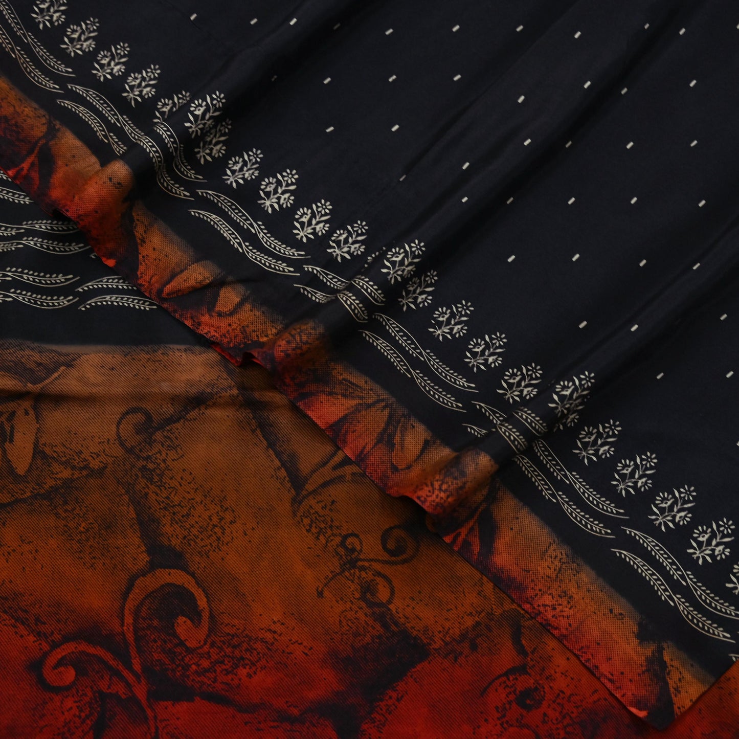 Vintage Sari Black Pure Silk Printed Saree Craft Fabric 5yard Sewing Floral Soft Dress Designing for Crafting Upcycle Quilting