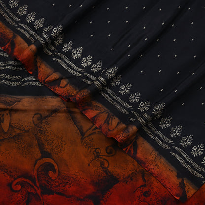 Vintage Sari Black Pure Silk Printed Saree Craft Fabric 5yard Sewing Floral Soft Dress Designing for Crafting Upcycle Quilting