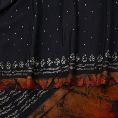Vintage Sari Black Pure Silk Printed Saree Craft Fabric 5yard Sewing Floral Soft Dress Designing for Crafting Upcycle Quilting