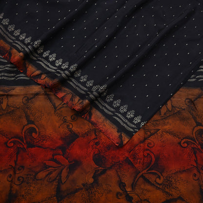 Vintage Sari Black Pure Silk Printed Saree Craft Fabric 5yard Sewing Floral Soft Dress Designing for Crafting Upcycle Quilting
