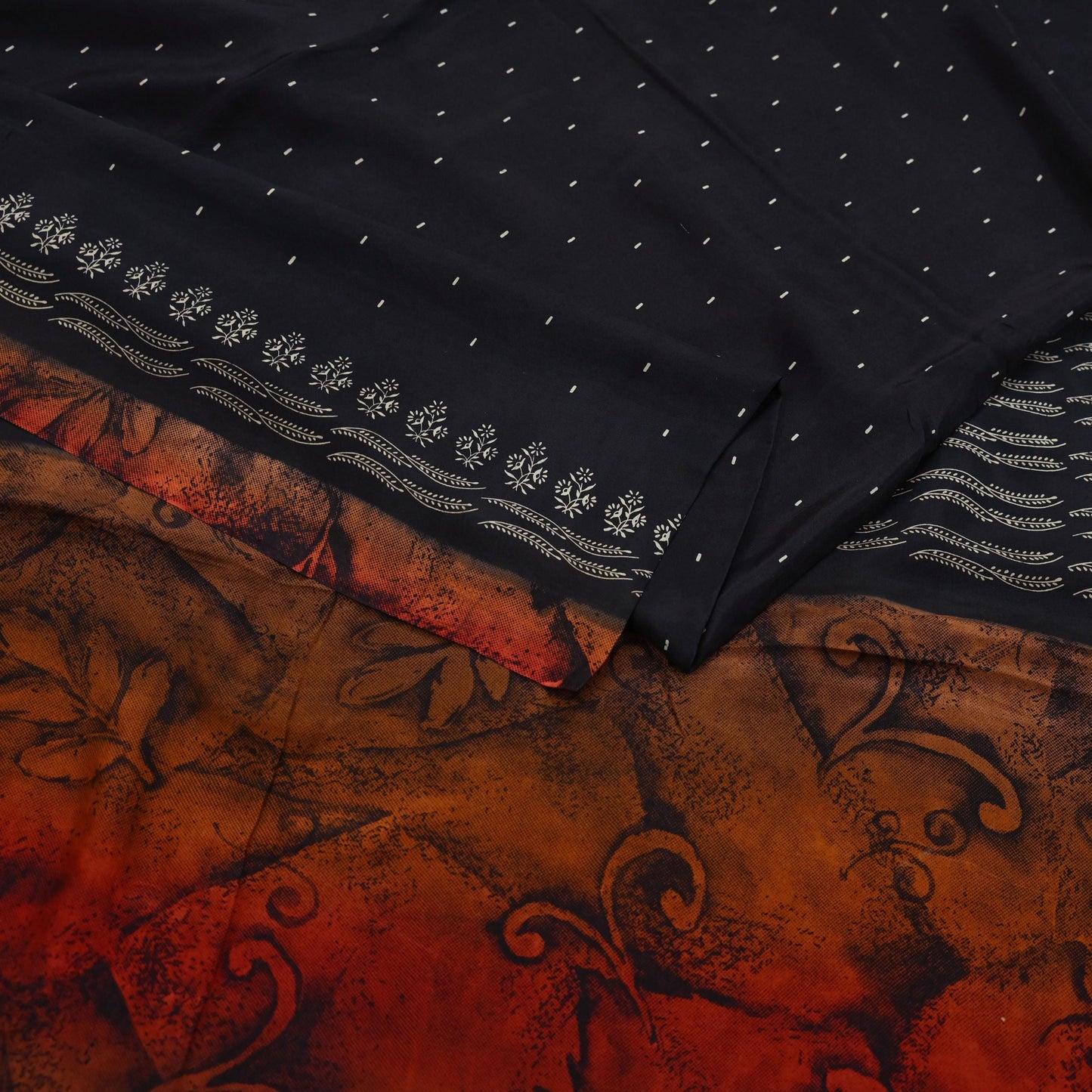 Vintage Sari Black Pure Silk Printed Saree Craft Fabric 5yard Sewing Floral Soft Dress Designing for Crafting Upcycle Quilting