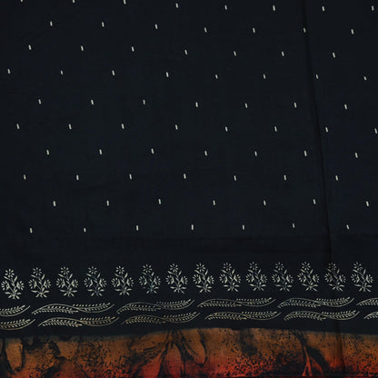 Vintage Sari Black Pure Silk Printed Saree Craft Fabric 5yard Sewing Floral Soft Dress Designing for Crafting Upcycle Quilting