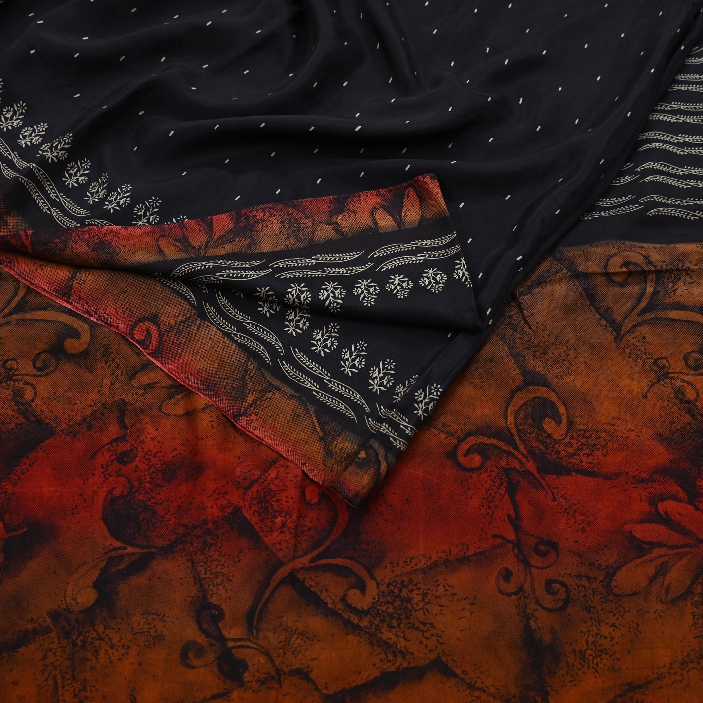 Vintage Sari Black Pure Silk Printed Saree Craft Fabric 5yard Sewing Floral Soft Dress Designing for Crafting Upcycle Quilting