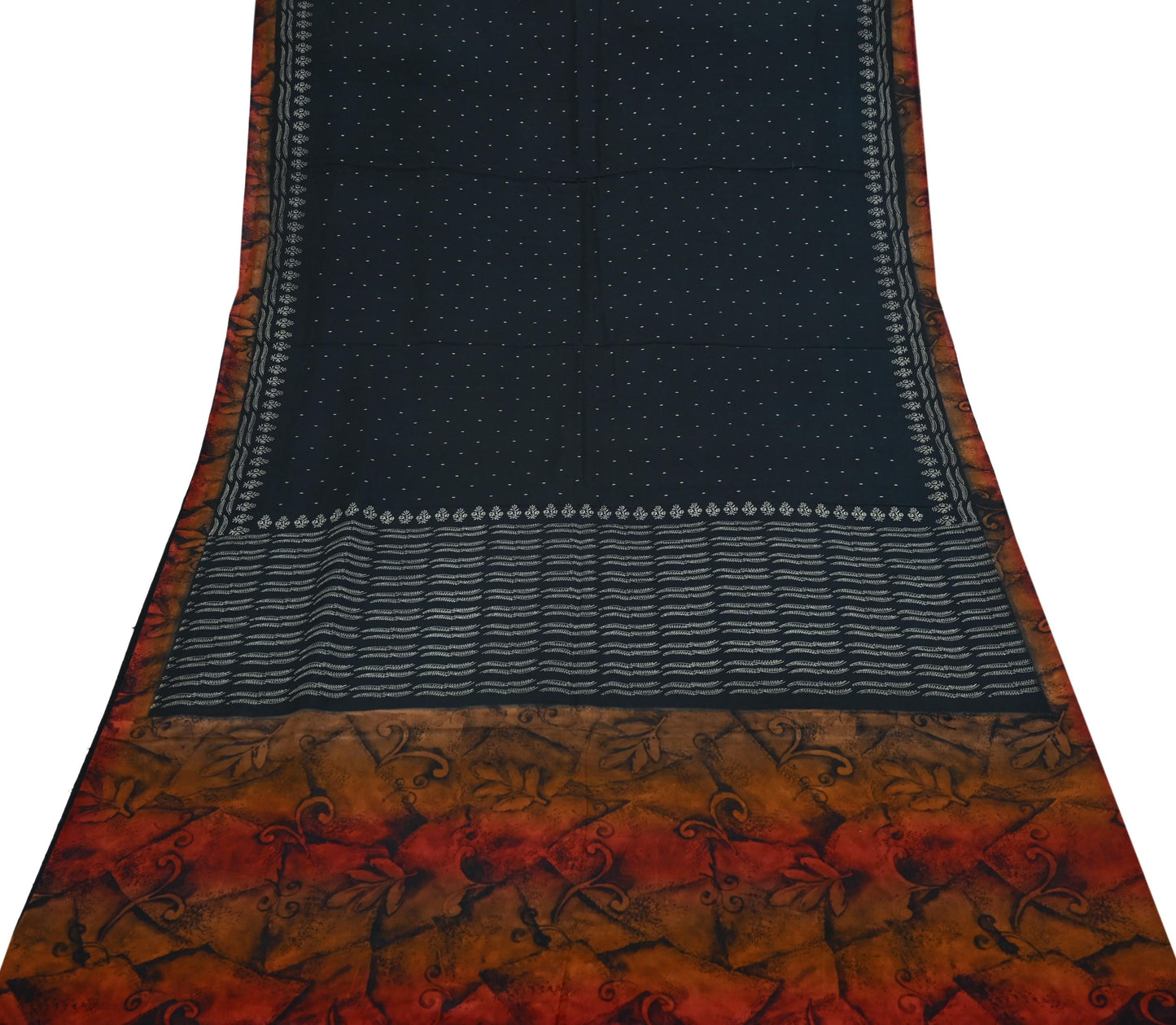 Vintage Sari Black Pure Silk Printed Saree Craft Fabric 5yard Sewing Floral Soft Dress Designing for Crafting Upcycle Quilting