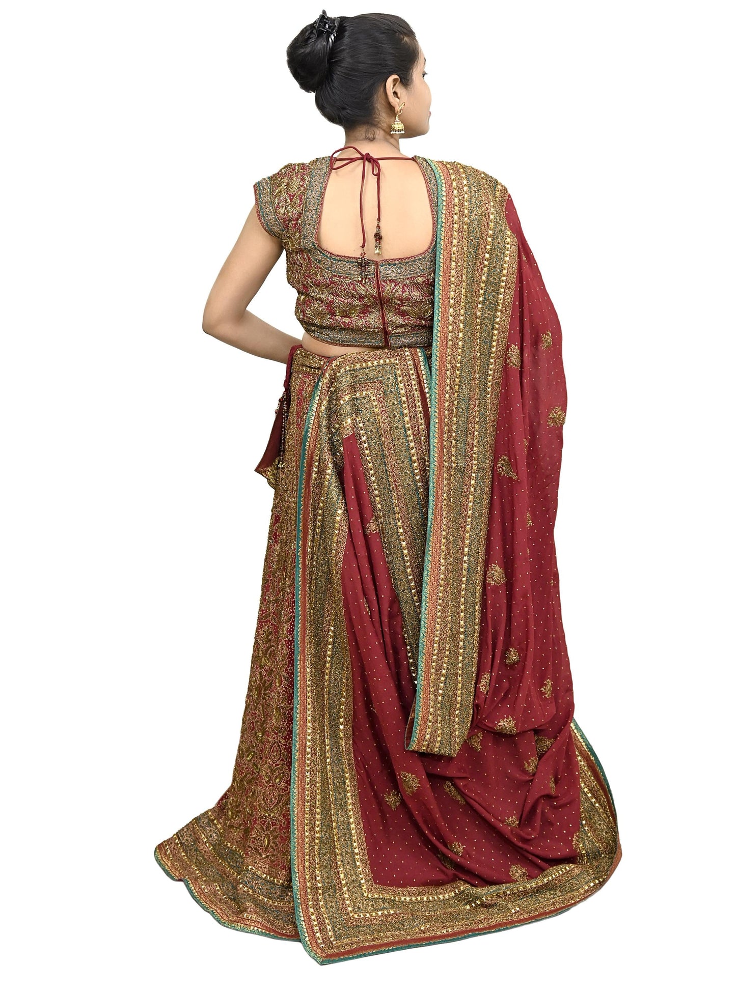 Indian Maroon Pure Silk Ritu Kumar Lehenga 3pcs Set Hand Embroidered Bridal Outfit  Designer Bollywood Party Wear Ethnic Dress
