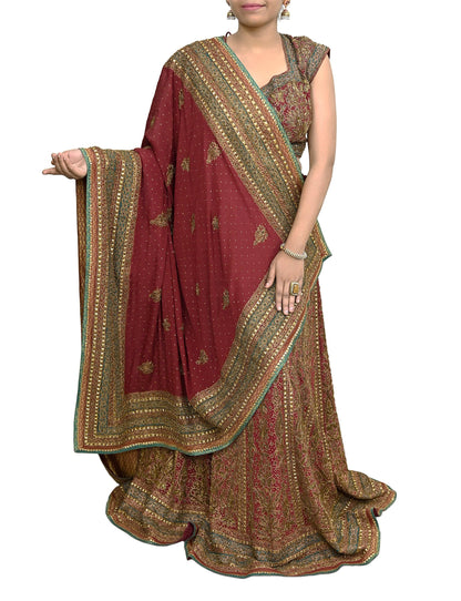 Indian Maroon Pure Silk Ritu Kumar Lehenga 3pcs Set Hand Embroidered Bridal Outfit  Designer Bollywood Party Wear Ethnic Dress