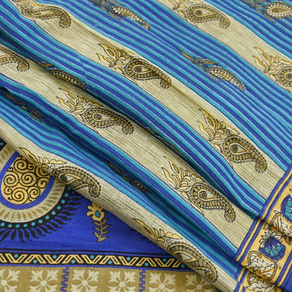 Indian Vintage Sari Blue Printed Pure Cotton Sarees 5Yd Craft Fabric Soft Sewing Sarong Wrap Boho Upcycle quilting Dress making