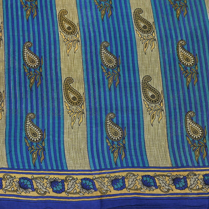 Indian Vintage Sari Blue Printed Pure Cotton Sarees 5Yd Craft Fabric Soft Sewing Sarong Wrap Boho Upcycle quilting Dress making