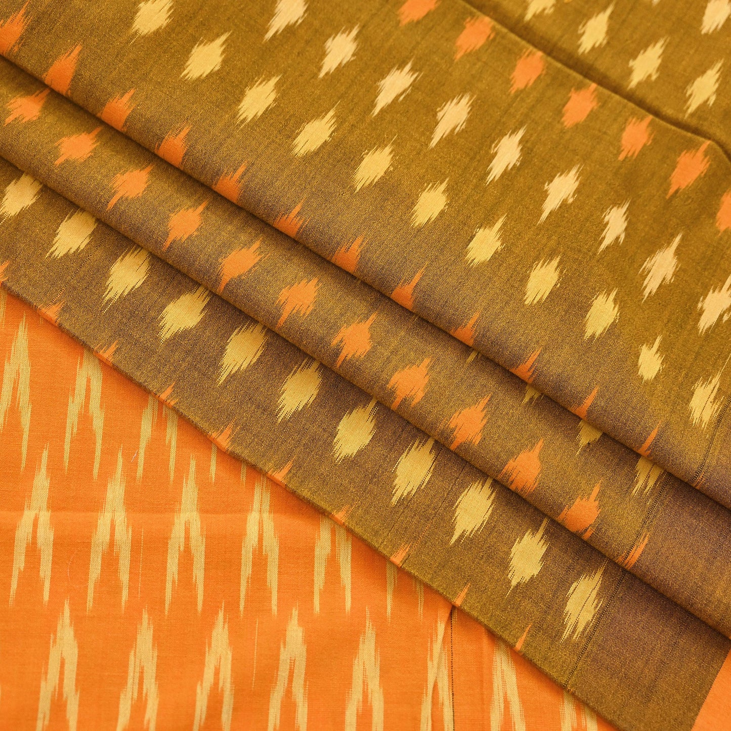 Indian Vintage Orange & Black Saree Pure Cotton Hand woven Sambalpuri Ikat Sari Fabric 5Yard Ethnic