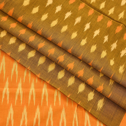 Indian Vintage Orange & Black Saree Pure Cotton Hand woven Sambalpuri Ikat Sari Fabric 5Yard Ethnic