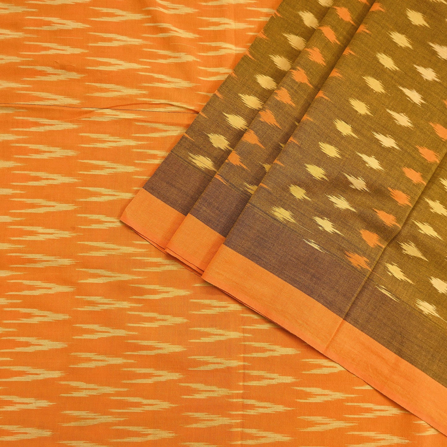 Indian Vintage Orange & Black Saree Pure Cotton Hand woven Sambalpuri Ikat Sari Fabric 5Yard Ethnic