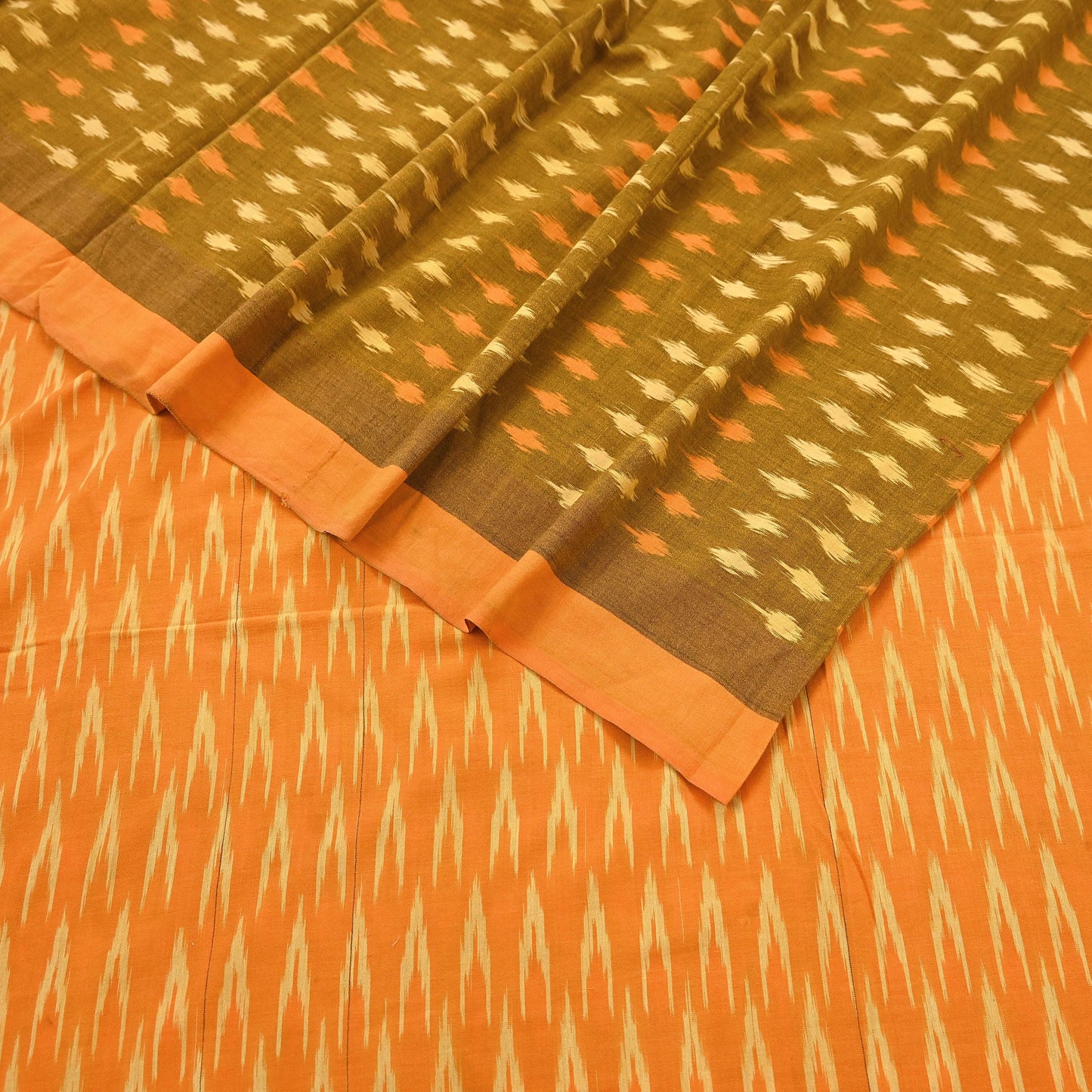 Indian Vintage Orange & Black Saree Pure Cotton Hand woven Sambalpuri Ikat Sari Fabric 5Yard Ethnic